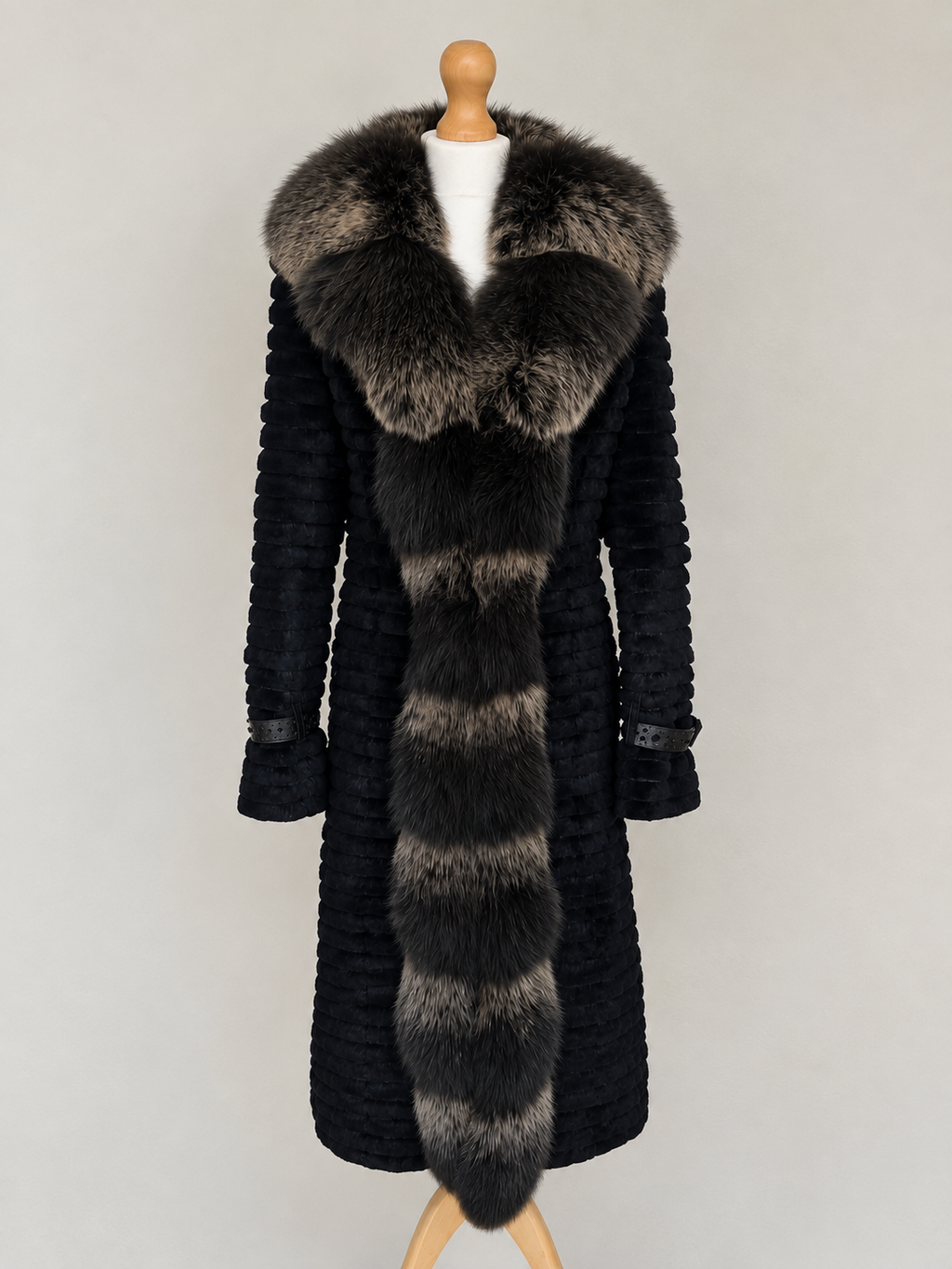 Monica Rea Italian Full Length Rabbit Fox Fur Coat - M-L