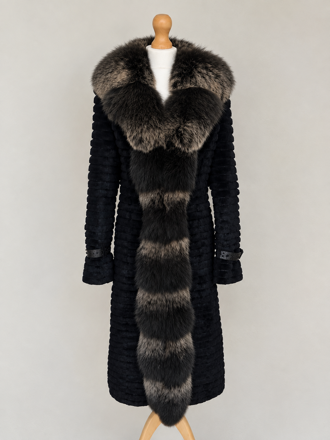 Monica Rea Italian Full Length Rabbit Fox Fur Coat - M-L
