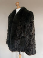 Vintage Forest Green Rabbit Fur Jacket Fox Fur Collar - M