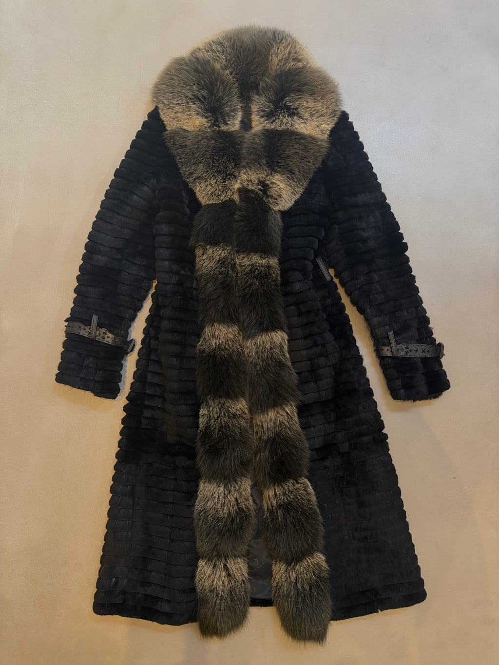Monica Rea Italian Full Length Rabbit Fox Fur Coat - M-L