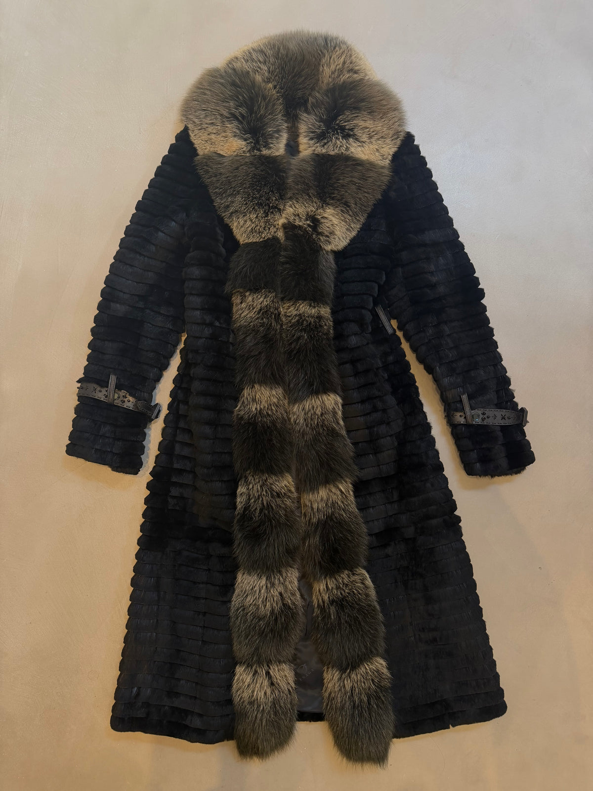 Monica Rea Italian Full Length Rabbit Fox Fur Coat - M-L