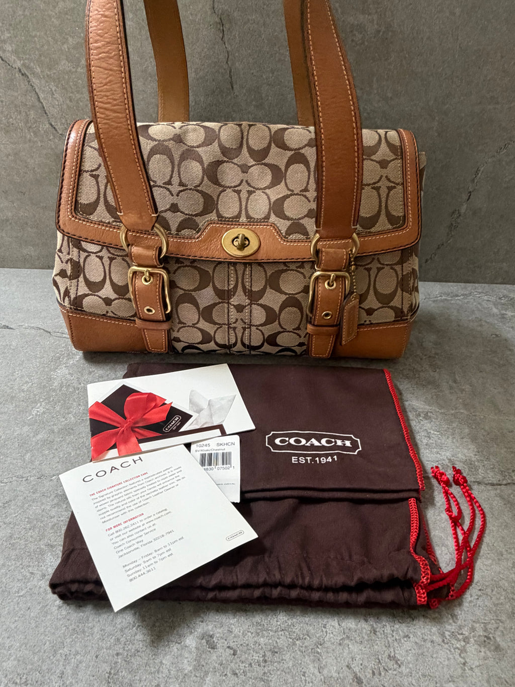 Coach Signature Canvas Flap Shoulder Bag Chestnut