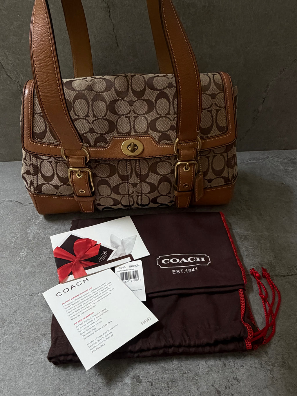 Coach Signature Canvas Flap Shoulder Bag Chestnut