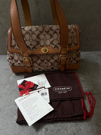 Coach Signature Canvas Flap Shoulder Bag Chestnut