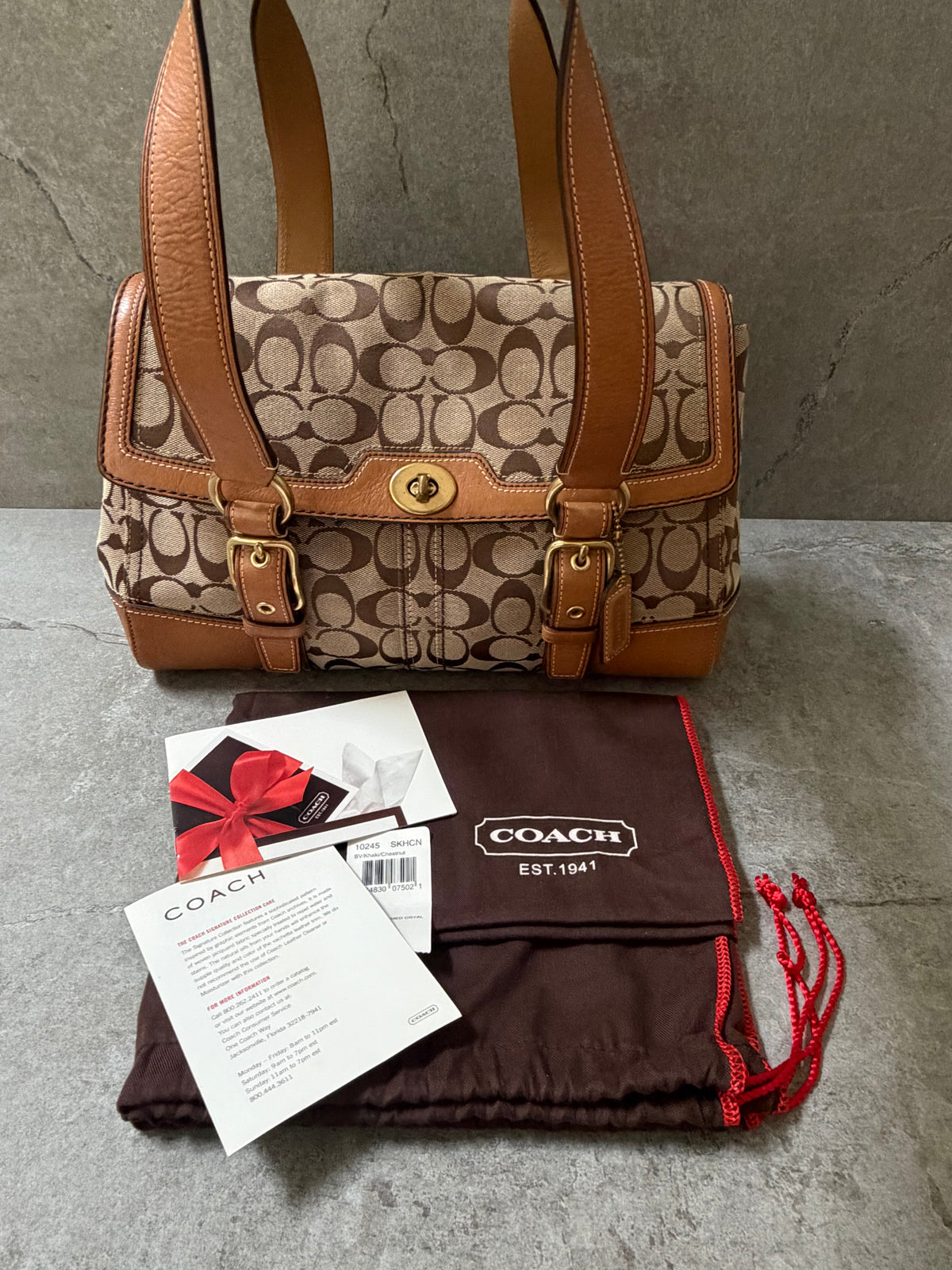 Coach Signature Canvas Flap Shoulder Bag Chestnut