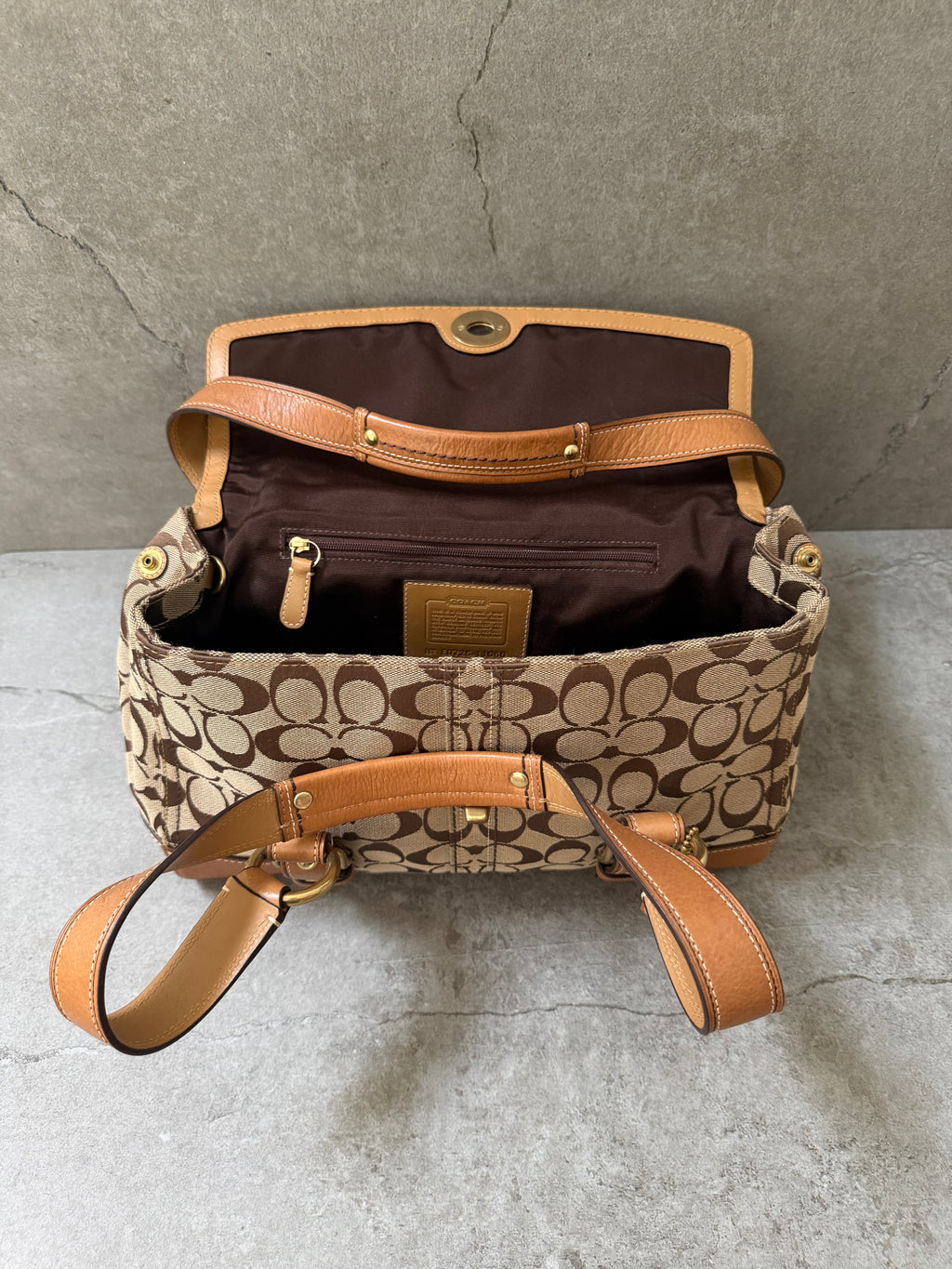 Coach Signature Canvas Flap Shoulder Bag Chestnut