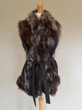 Vintage Silver Fox Fur Leather Belted Gilet - M