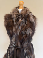 Vintage Silver Fox Fur Leather Belted Gilet - M