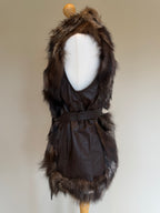 Vintage Silver Fox Fur Leather Belted Gilet - M