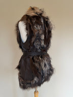 Vintage Silver Fox Fur Leather Belted Gilet - M
