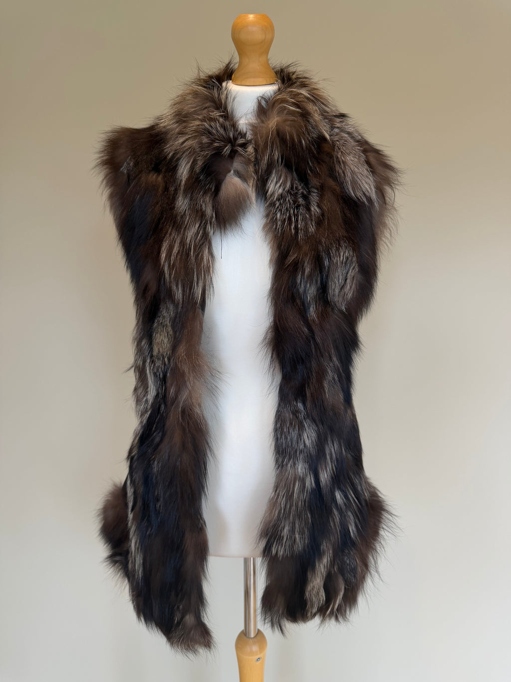 Vintage Silver Fox Fur Leather Belted Gilet - M