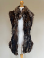 Vintage Silver Fox Fur Leather Belted Gilet - M