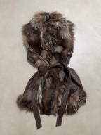 Vintage Silver Fox Fur Leather Belted Gilet - M