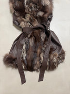 Vintage Silver Fox Fur Leather Belted Gilet - M