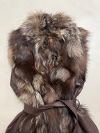 Vintage Silver Fox Fur Leather Belted Gilet - M