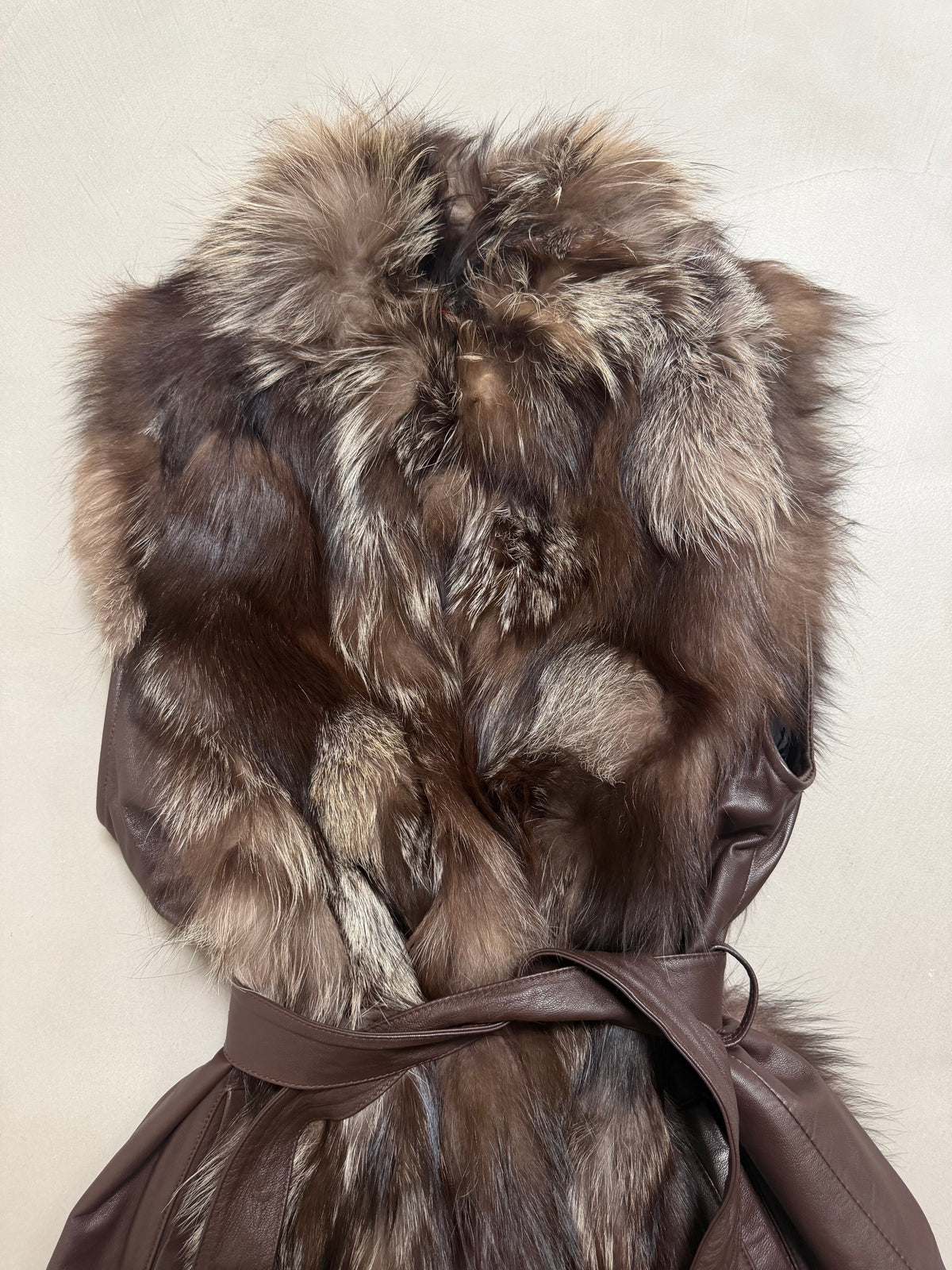 Vintage Silver Fox Fur Leather Belted Gilet - M