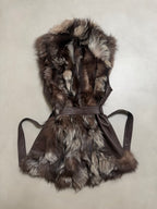 Vintage Silver Fox Fur Leather Belted Gilet - M