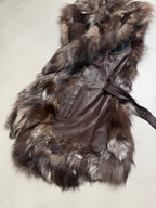 Vintage Silver Fox Fur Leather Belted Gilet - M