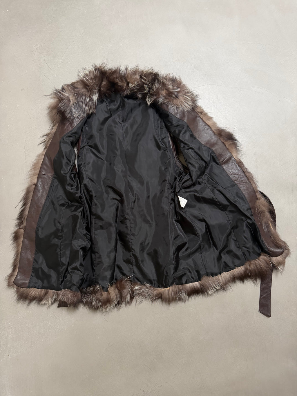 Vintage Silver Fox Fur Leather Belted Gilet - M