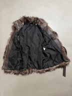 Vintage Silver Fox Fur Leather Belted Gilet - M