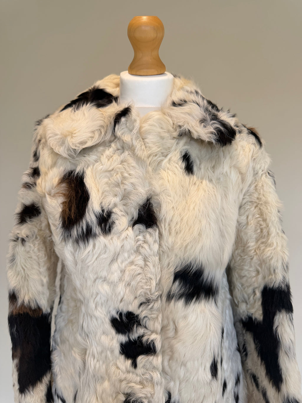 Vintage Partina Curly Cow Print Fur Coat - S