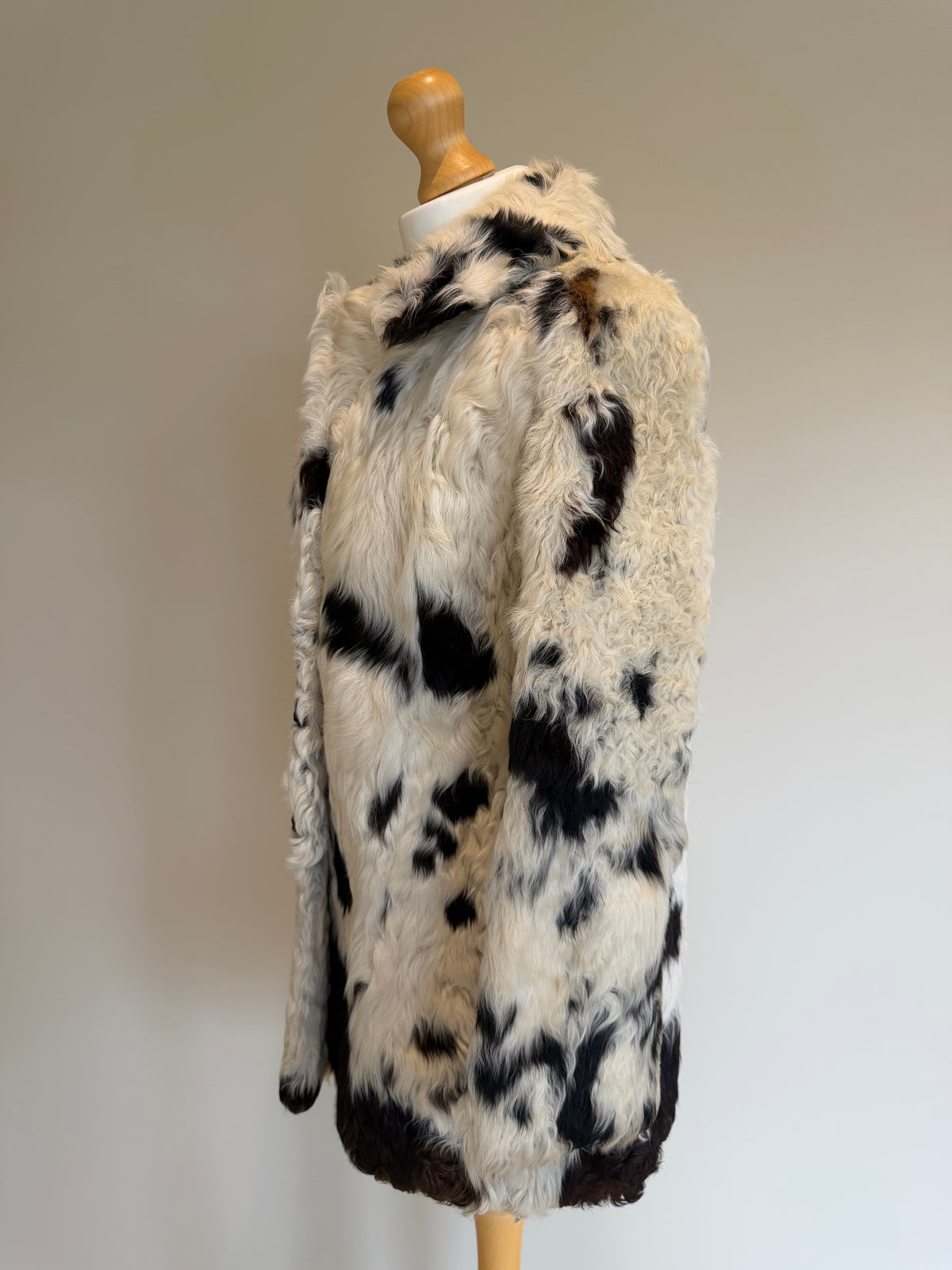 Vintage Partina Curly Cow Print Fur Coat - S