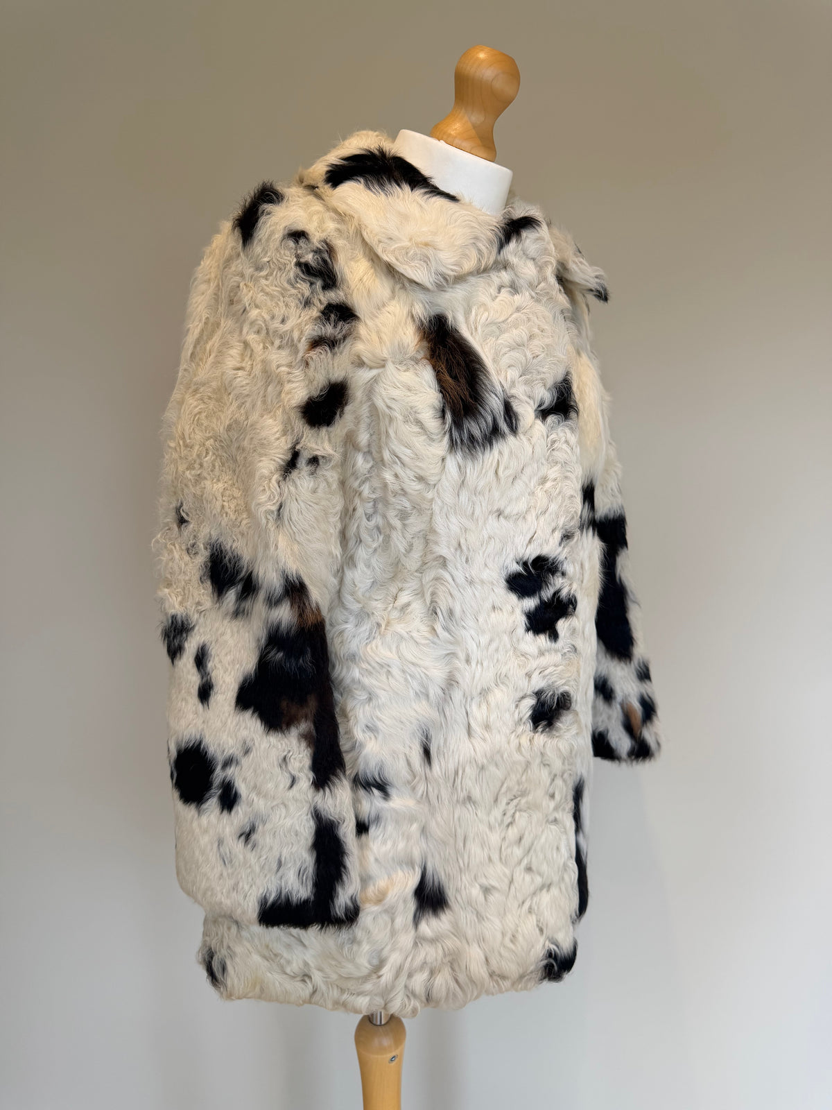 Vintage Partina Curly Cow Print Fur Coat - S