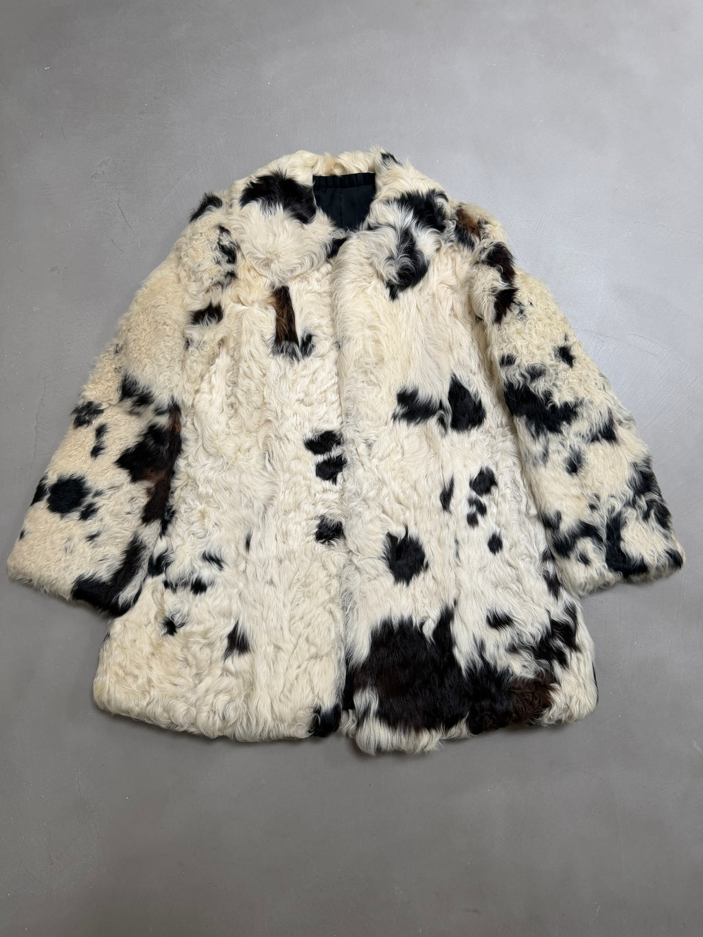 Vintage Partina Curly Cow Print Fur Coat - S