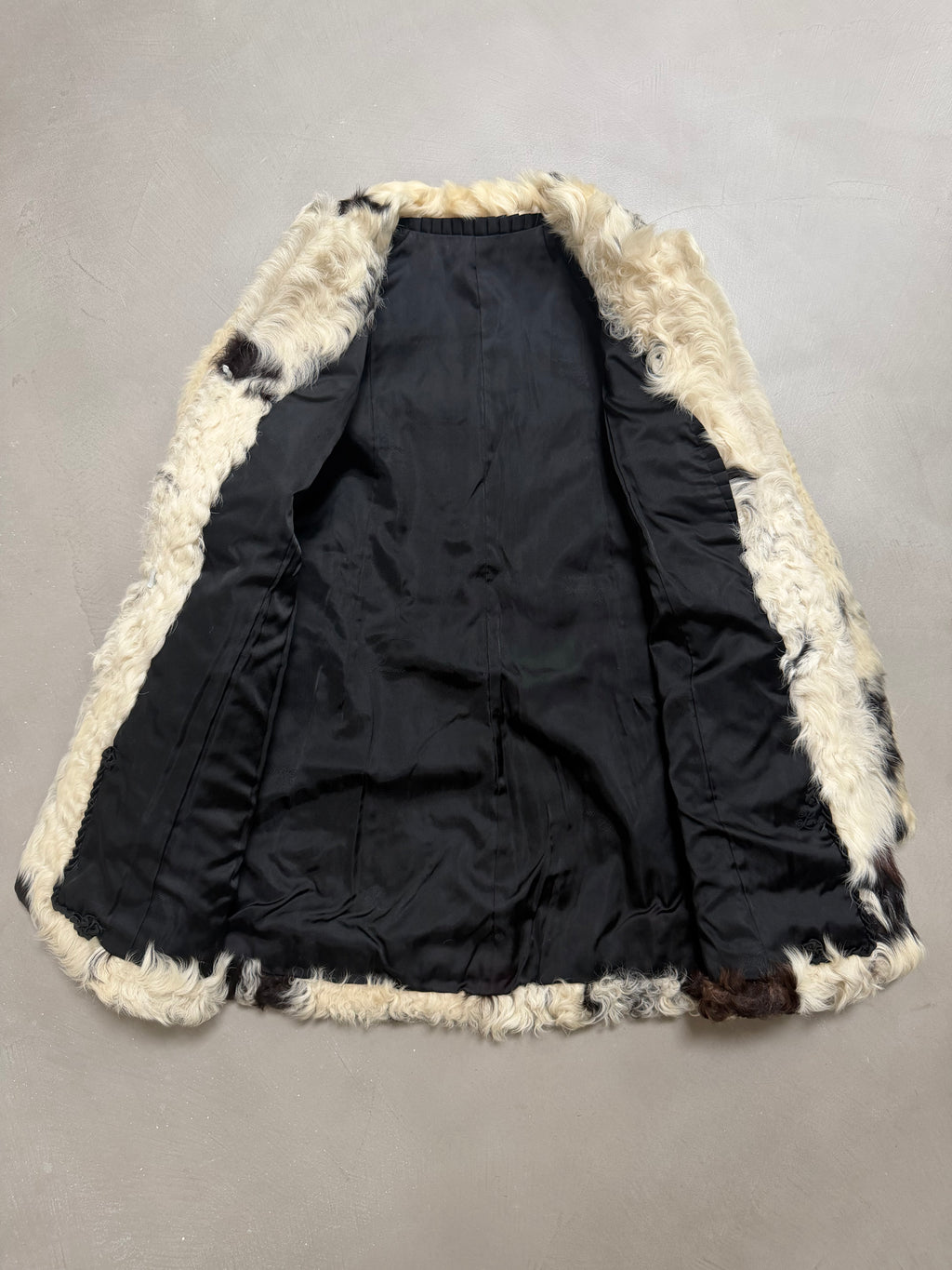 Vintage Partina Curly Cow Print Fur Coat - S