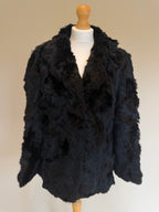 Vintage Jet Black Rabbit Fur Coat - M