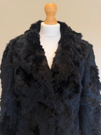 Vintage Jet Black Rabbit Fur Coat - M
