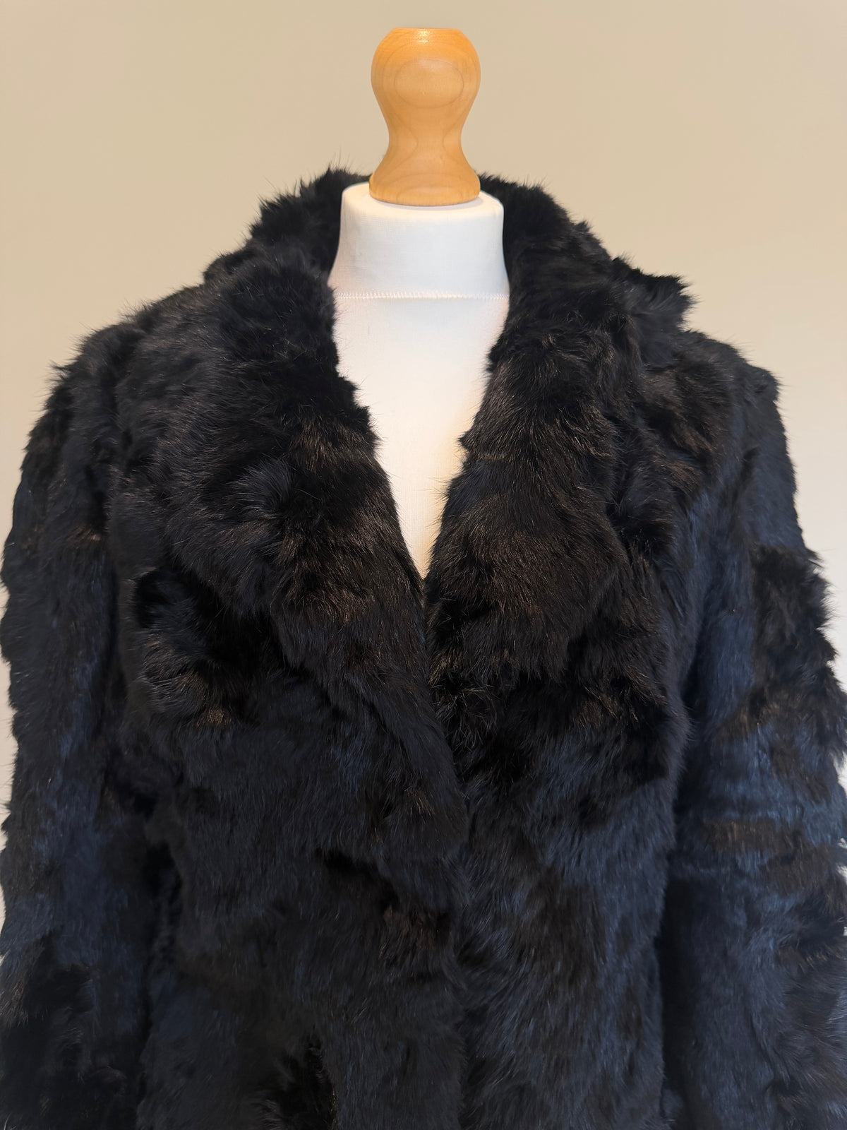 Vintage Jet Black Rabbit Fur Coat - M
