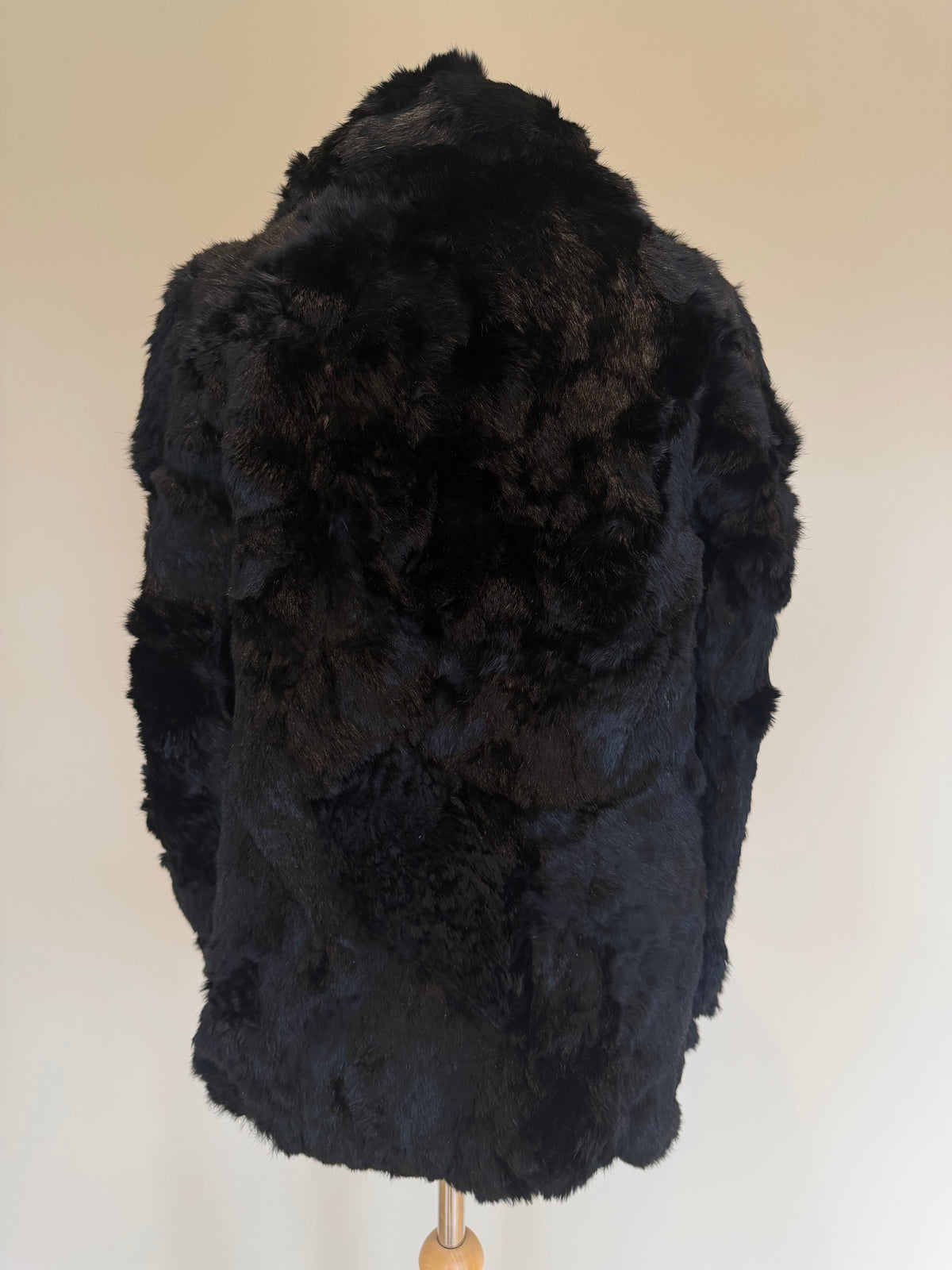 Vintage Jet Black Rabbit Fur Coat - M