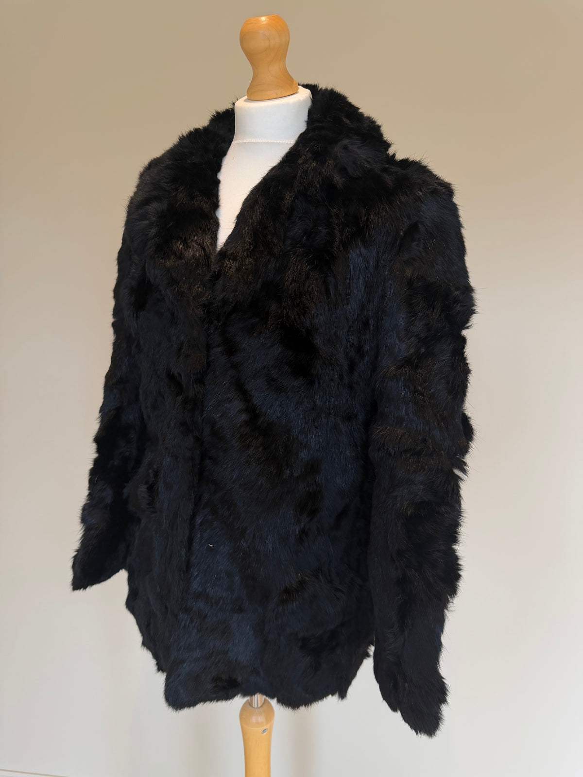 Vintage Jet Black Rabbit Fur Coat - M