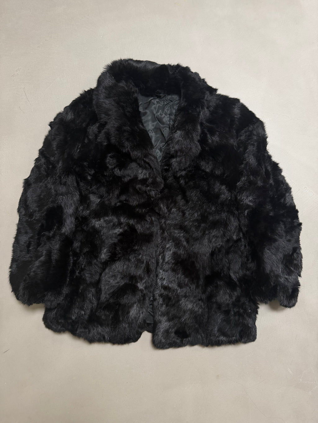 Vintage Jet Black Rabbit Fur Coat - M