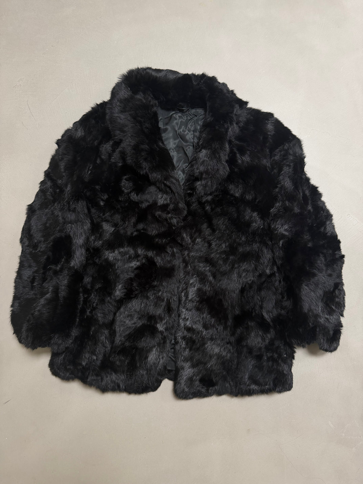 Vintage Jet Black Rabbit Fur Coat - M