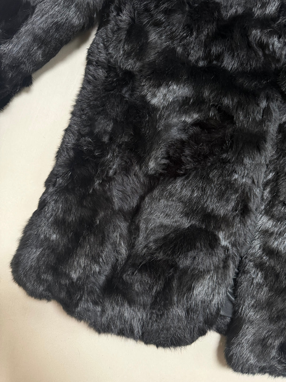 Vintage Jet Black Rabbit Fur Coat - M