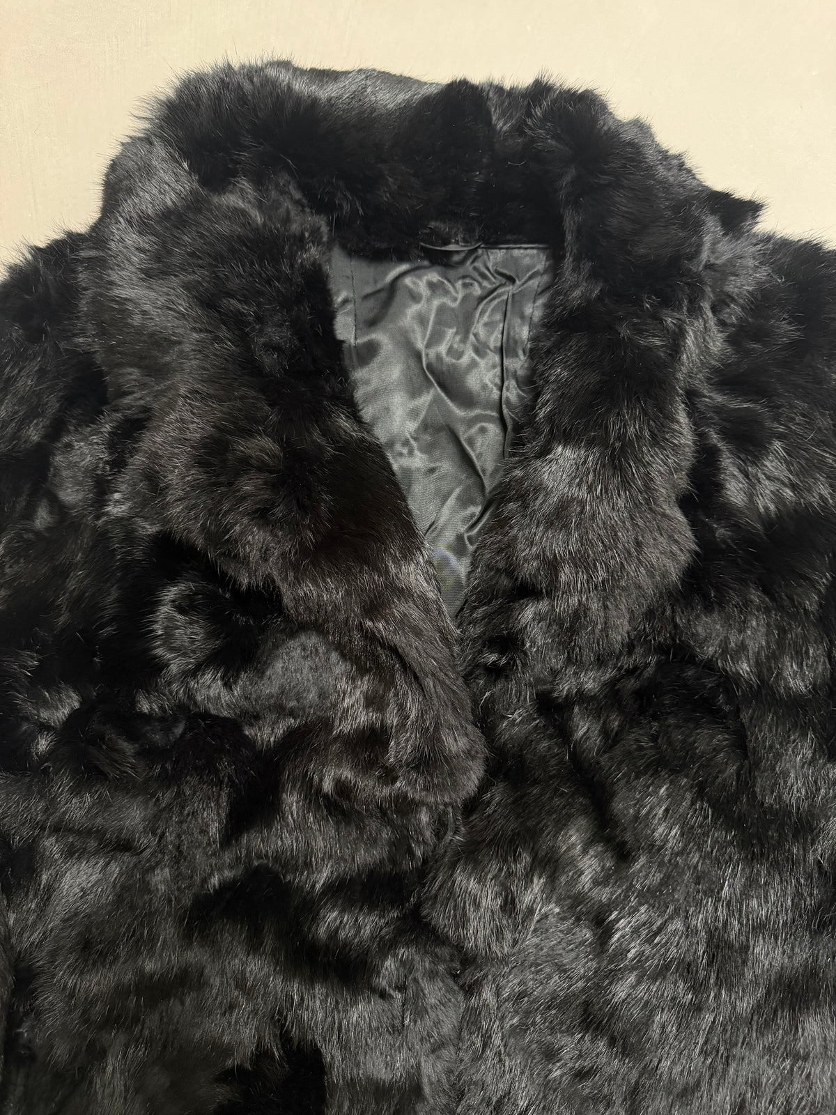 Vintage Jet Black Rabbit Fur Coat - M
