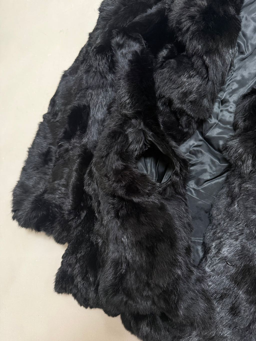 Vintage Jet Black Rabbit Fur Coat - M