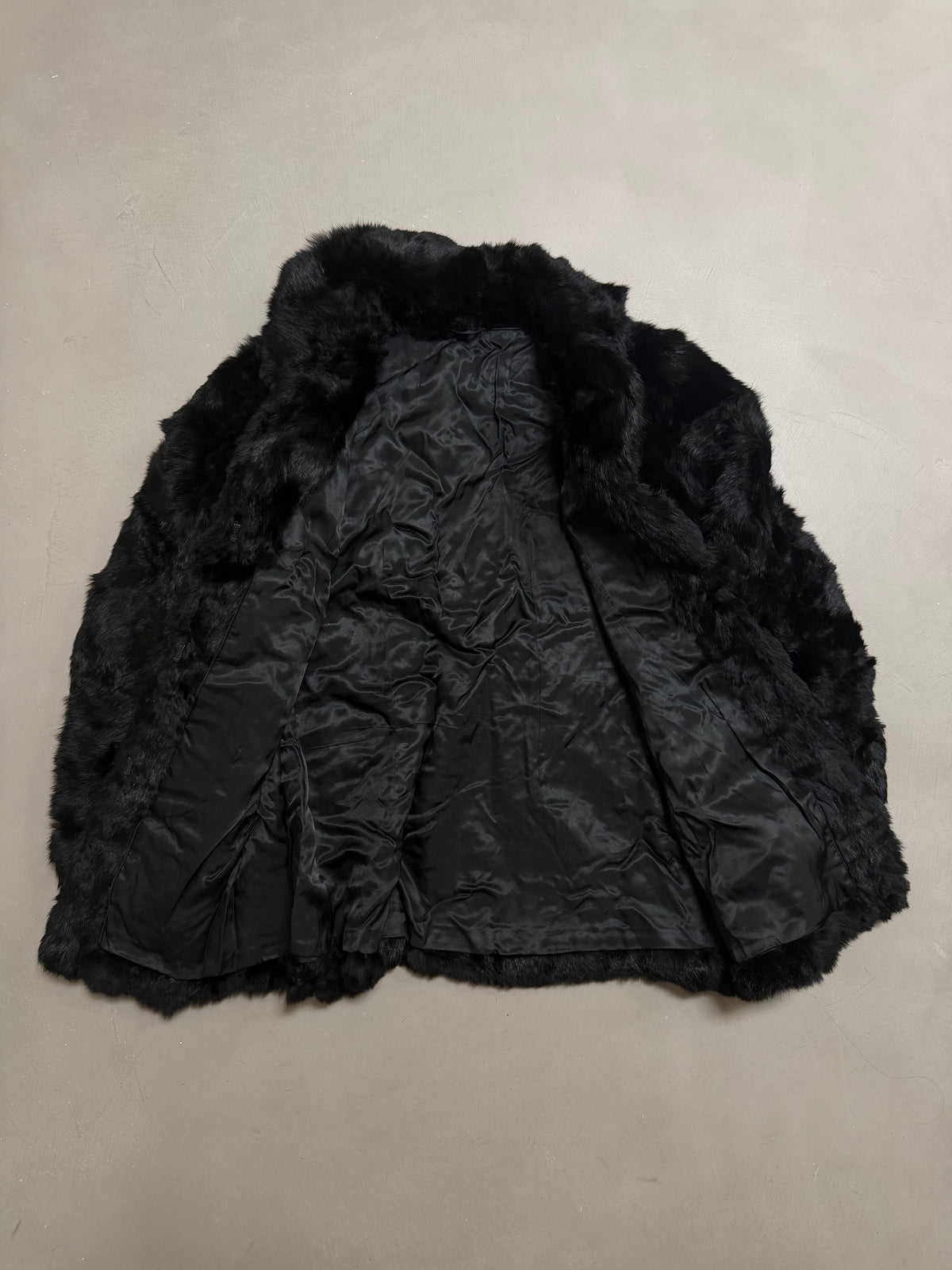 Vintage Jet Black Rabbit Fur Coat - M