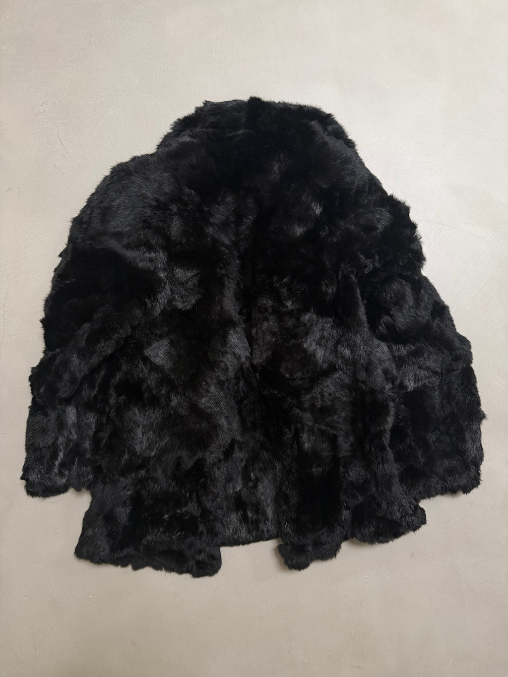 Vintage Jet Black Rabbit Fur Coat - M