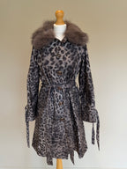 Snow Leopard Trench Coat With Real Fur Collar - M