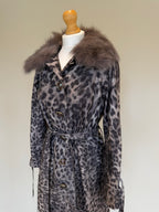 Snow Leopard Trench Coat With Real Fur Collar - M