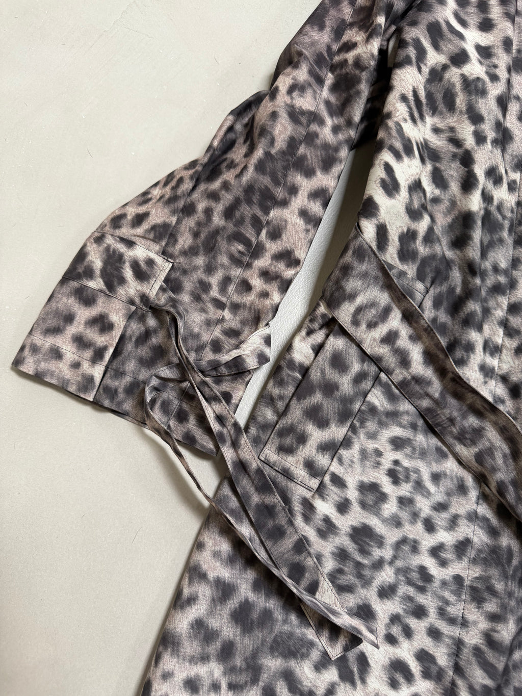 Snow Leopard Trench Coat With Real Fur Collar - M