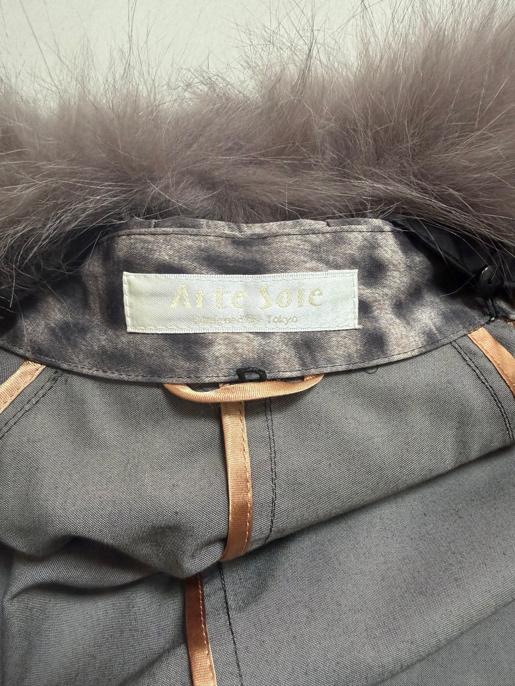 Snow Leopard Trench Coat With Real Fur Collar - M