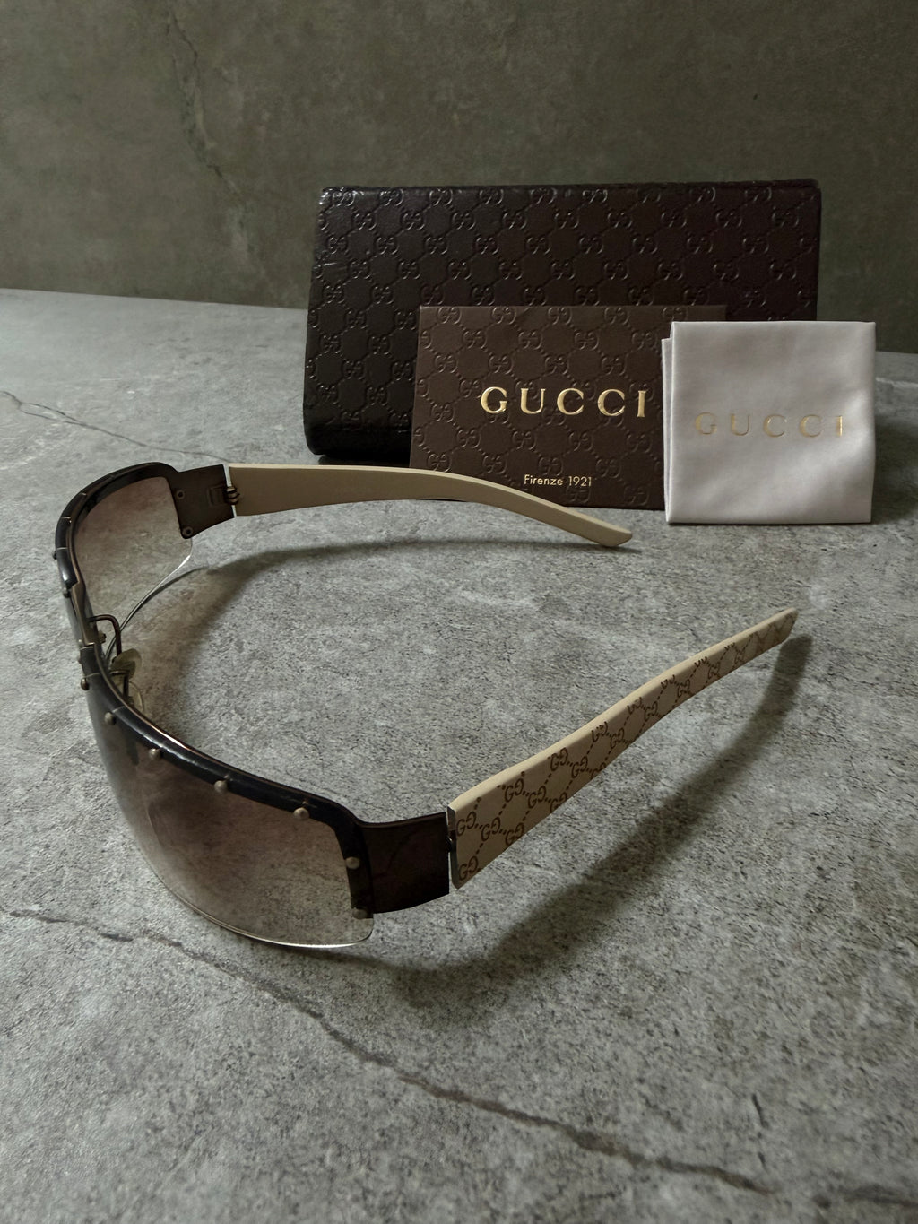 Gucci Y2K Studded Shield Monogram Sunglasses GG 2829/S