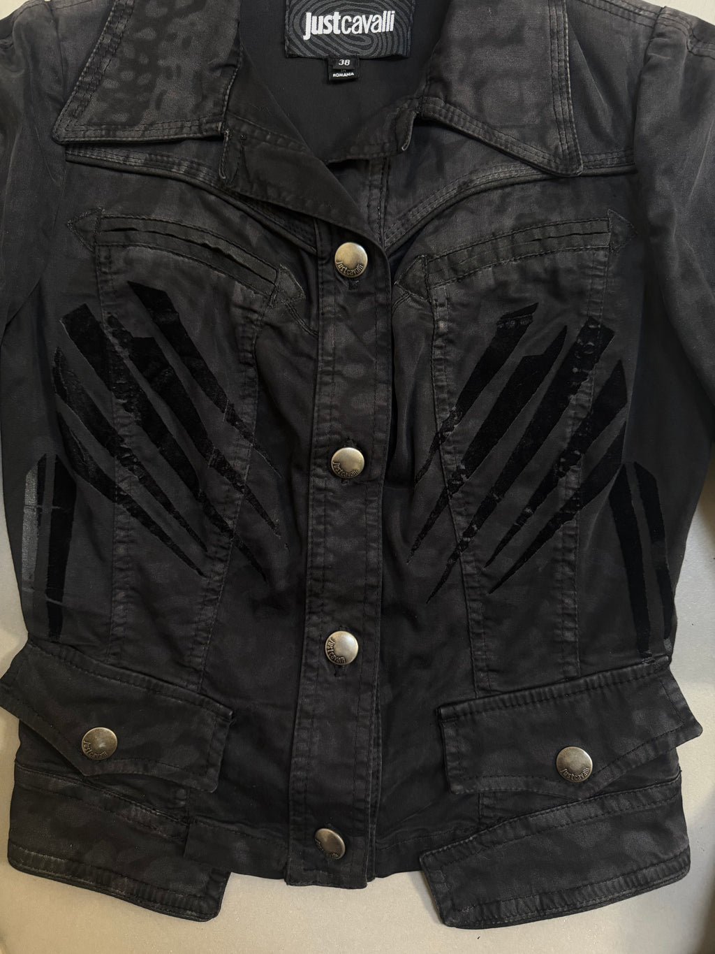 Just Cavalli Y2K Black Cropped Denim Jacket - XS