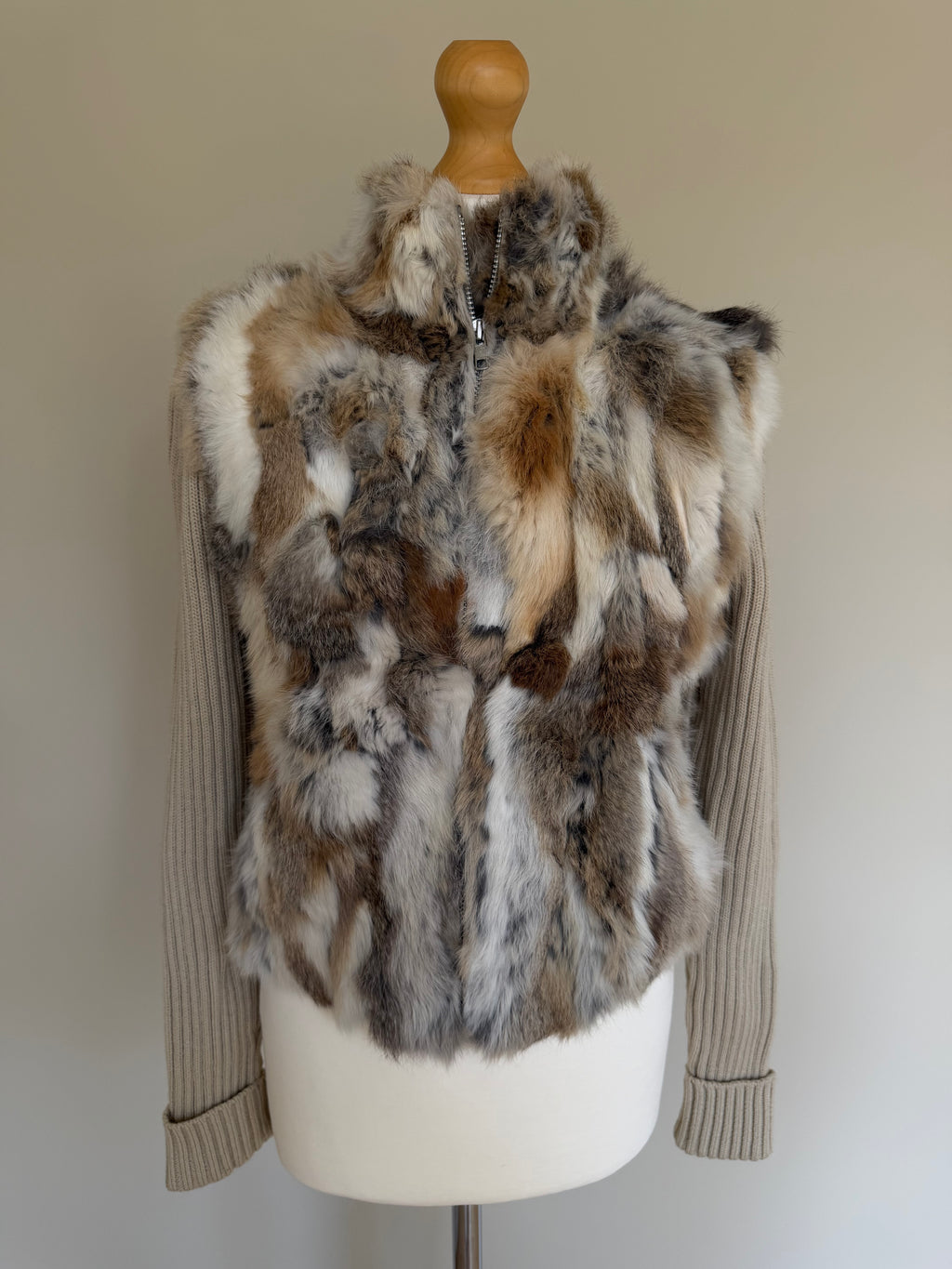 Y2K Rabbit Fur & Wool Knit Cardigan Jacket - S