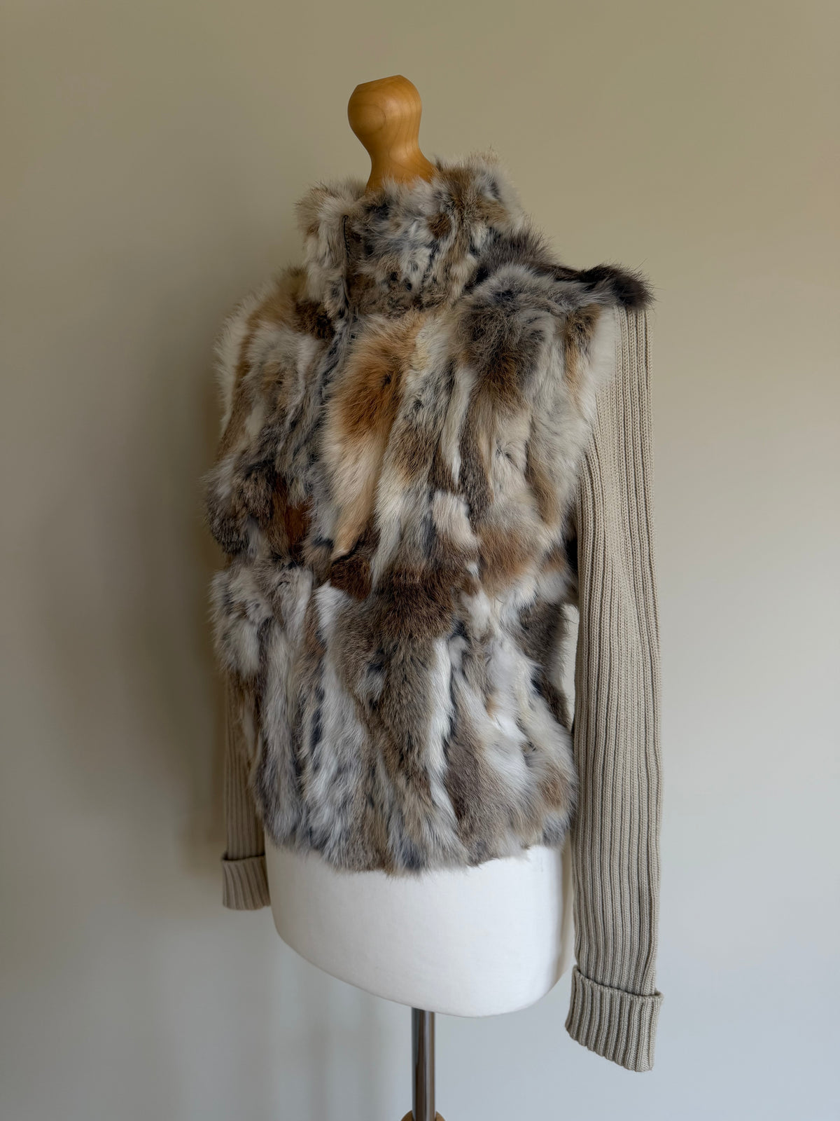 Y2K Rabbit Fur & Wool Knit Cardigan Jacket - S