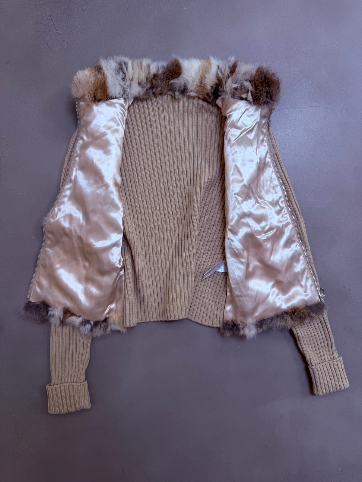 Y2K Rabbit Fur & Wool Knit Cardigan Jacket - S